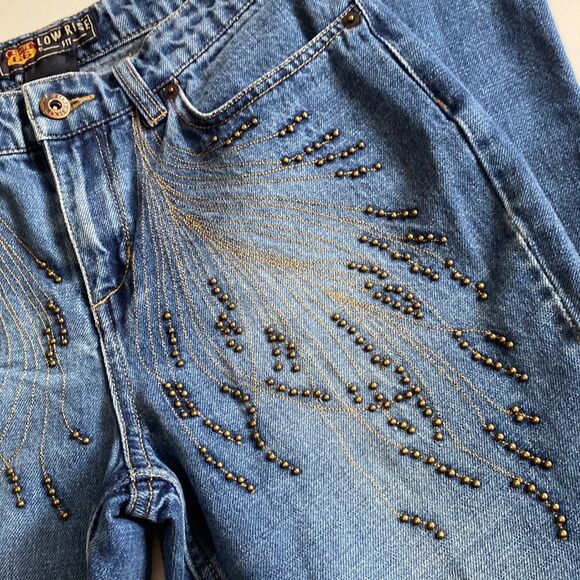 Vintage Route 66 Low Rise Embellished Beaded Embroidered Blue Jeans Sz 4 - Picture 3 of 16
